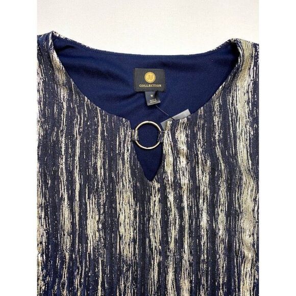 JM‎ Collection Blouse Top Medium Blue Gold Women's Metallic Sparkle NEW - Picture 5 of 8